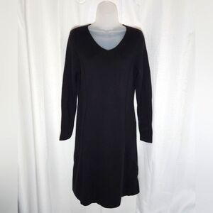 Talbots Pure Merino Wool Long Sleeve Elegant Black V-Neck Dress Size M